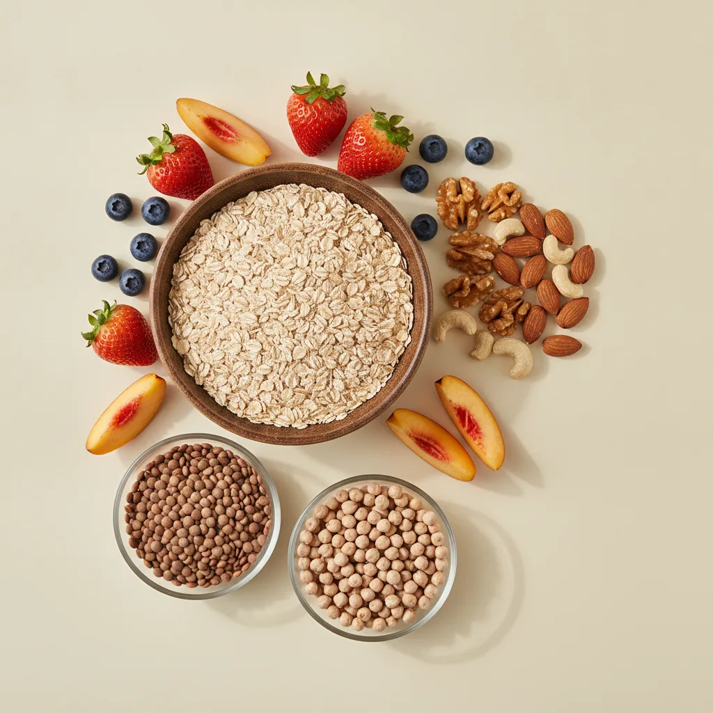 Alternatives simples aux produits ultra-transformés : flocons d'avoine, noix, légumineuses et fruits frais